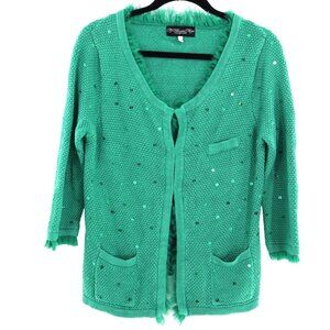 My Favorite Things Sequined Cardigan Womens L‎ Kelly Green Grannycore Feminine